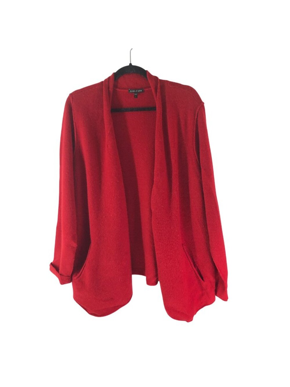 Eileen Fisher Womens Open Cardigan Red XL 100% Wool Relaxed Fit Long Sleeve